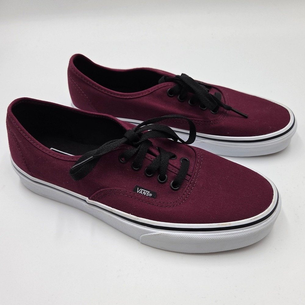 Vans Authentic Burgundy & Black Lace Canvas Low Top Sneakers Mens 9 Women 10.5